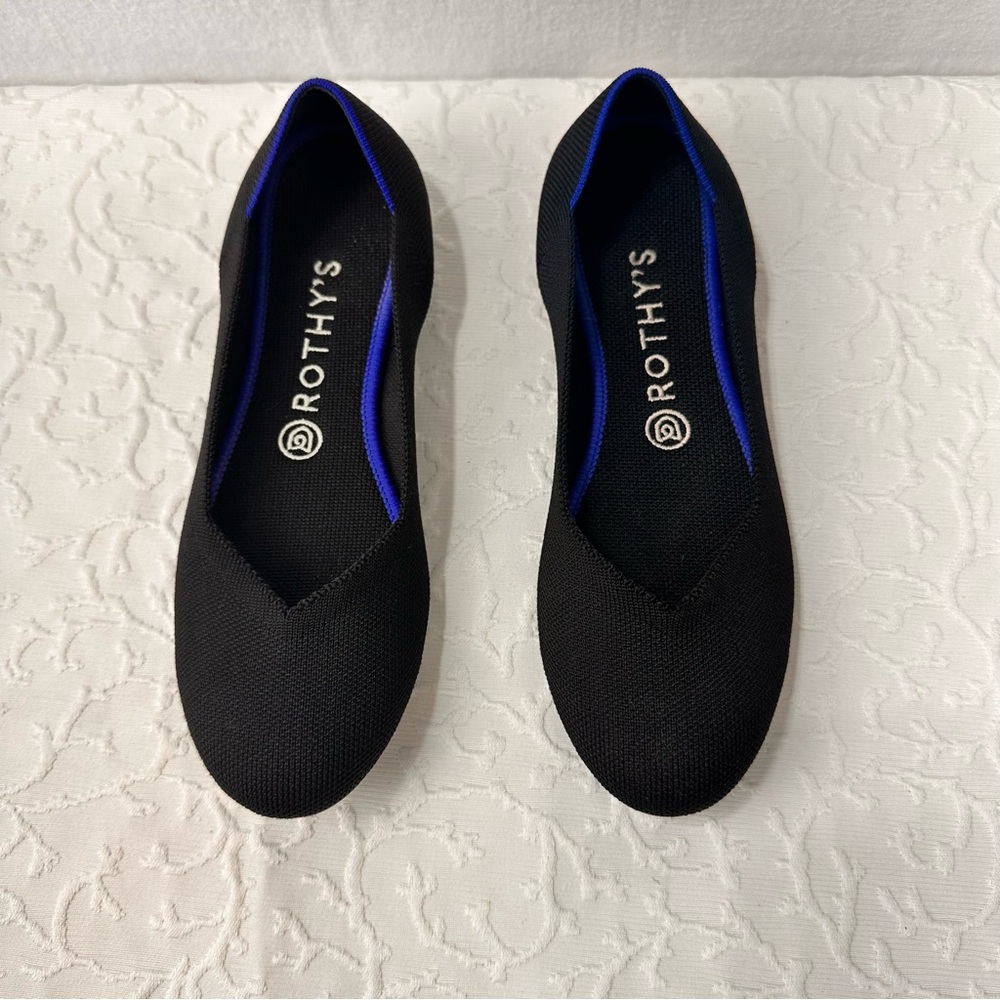 Rothy's Black Flats with Blue Trim